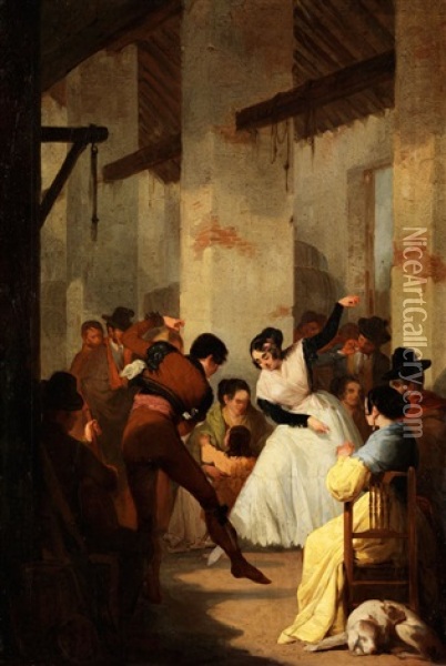 Fandango Oil Painting - Manuel Cabral Aguado Y Bejarano