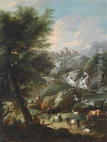 A Campagna Landscape With An Elevated Fortress Oil Painting - Johann Melchior Roos