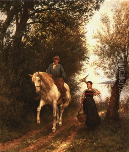 Knecht Zu Pferd Mit Bauernmagd Oil Painting - Johann Rudolf Koller