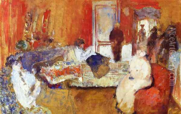 In the Red Room Oil Painting - Jean-Edouard Vuillard