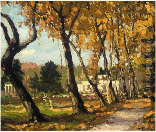 Country Estate In Autumn Oil Painting - Stanislaw Zukowski