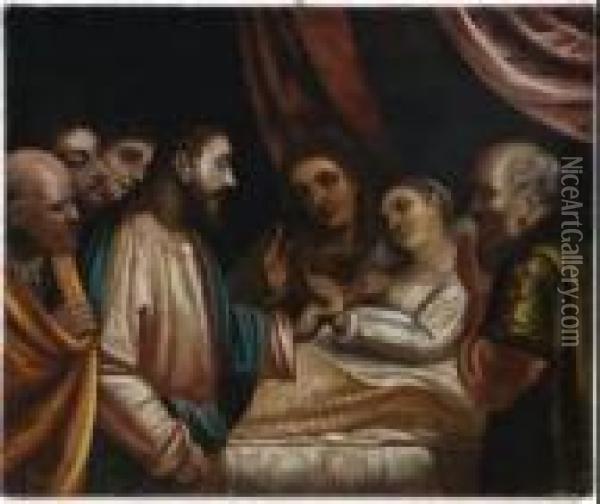 'cristo Che Resuscita La Figlia Di Jairo', 1570-1575 Oil Painting - Luca Cambiaso
