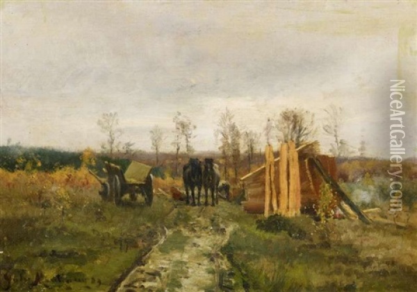 Landschaft Mit Holzarbeiter Oil Painting - Jules Montigny