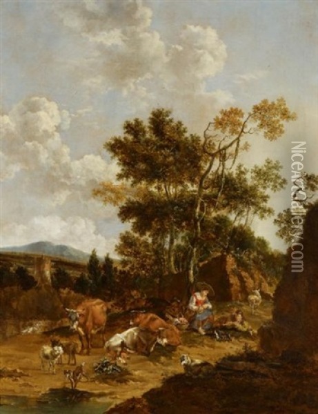 Pastorale Szene Oil Painting - Johannes van der Bent