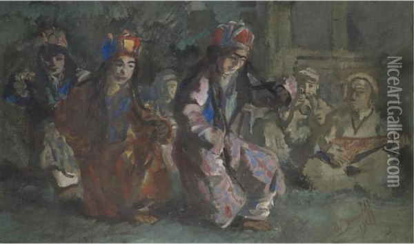 Dancers Of The Mir Of Hunza Oil Painting - Alexander Evgenievich Yakovlev