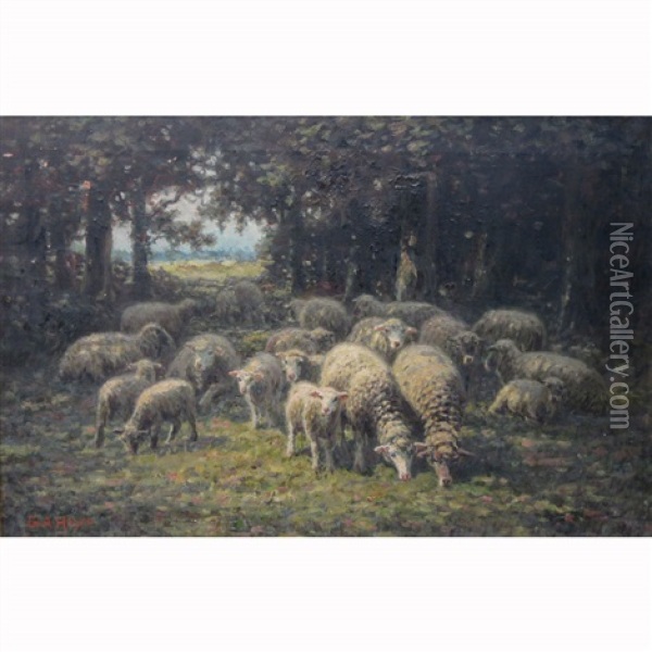 Sheep Grazing At The Edge Of A Wood Oil Painting - George Arthur Hays