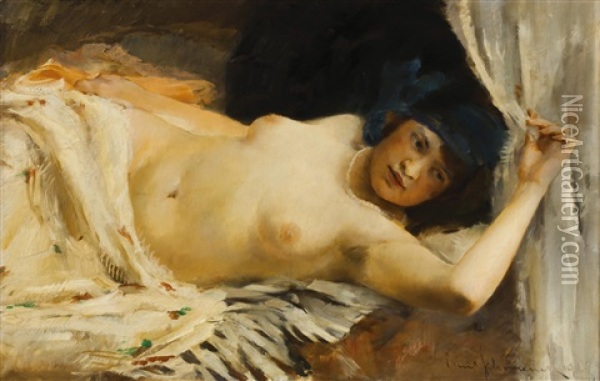 Liegender Akt Oil Painting - Emil Schovanek
