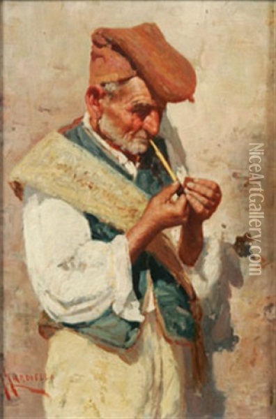 Neapolitansk Man Med Pipa Oil Painting - Giuseppe Giardiello