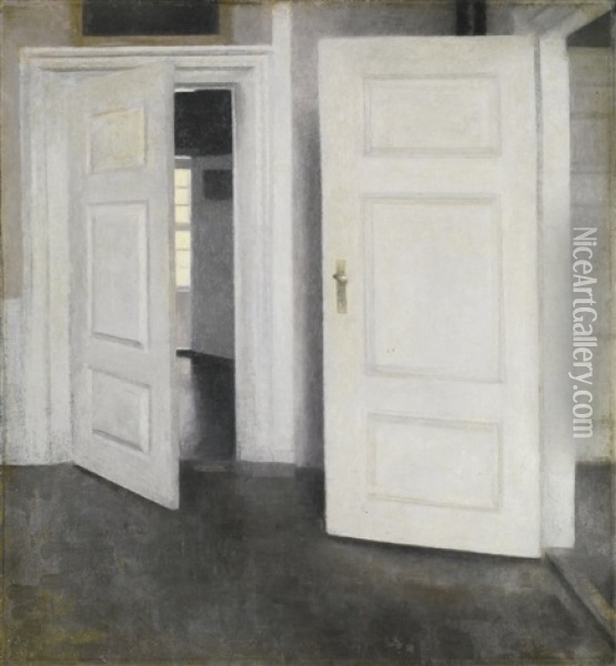 White Doors, Strandgade 30 Oil Painting - Vilhelm Hammershoi