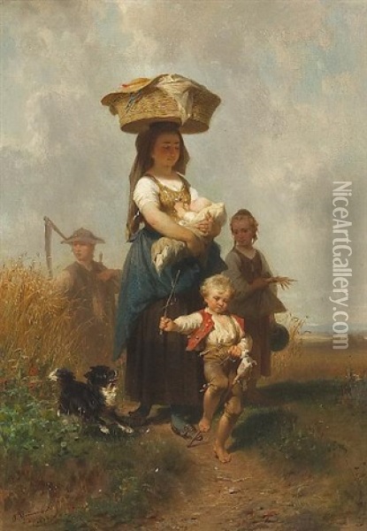 On The Way Home Oil Painting - Jakob Gruenenwald