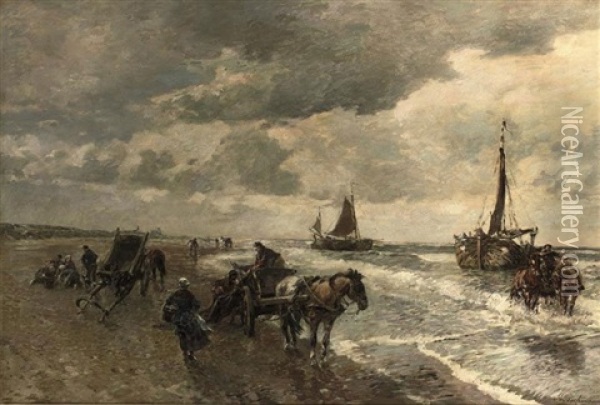 A Day At The Beach Oil Painting - Gregor von Bochmann the Elder