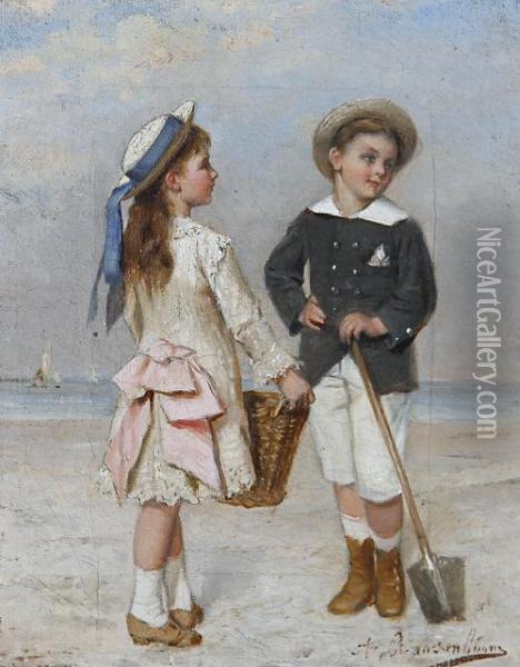 A Day At The Beach Oil Painting - Albert Roosenboon