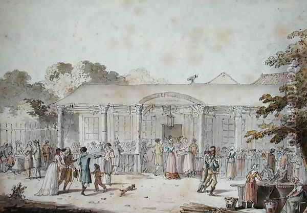 The Cafe Goddet, Boulevard du Temple, at the Time of the Consulat, 1799-1804 Oil Painting - Joseph Swebach-Desfontaines
