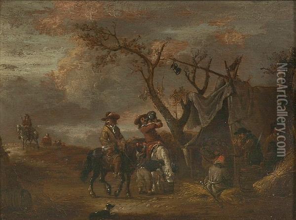 A Roadside Encampment Oil Painting - Pieter Wouwermans or Wouwerman