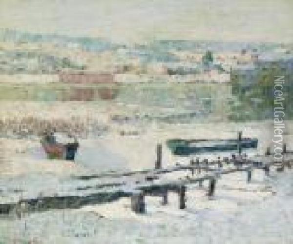 River In Winter Oil Painting - Ernest Lawson