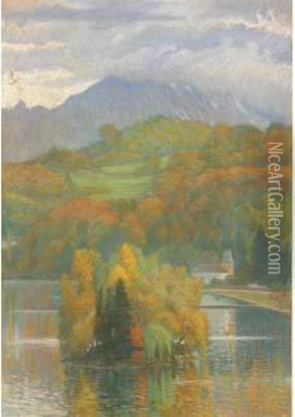 Le Lac De Montagne Oil Painting - Claude Vignon