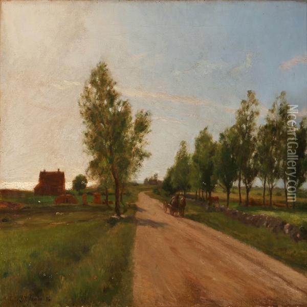 A Country Road With A Horsecart Oil Painting - Peder Vilhelm Jensen-Klint