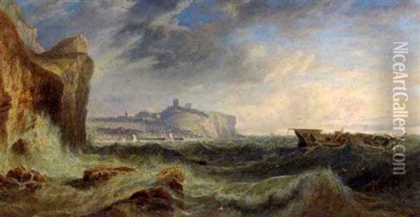 A Ship Foundering Off The Coast At Scarborough Oil Painting - John Wilson Carmichael