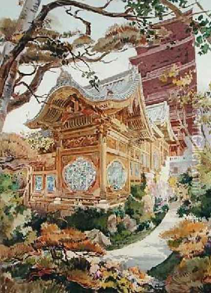 Japanese Tower and Chinese Pagoda in the Royal Park at Laeken Belgium Oil Painting - Marcel, Alexandre Auguste Louis