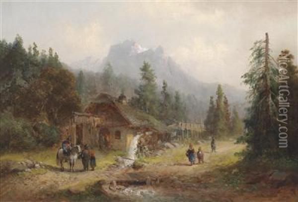 Watermill Near Kufstein In Tyrol Oil Painting - Anton Doll