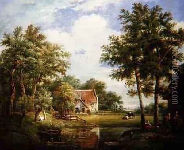 Dutch Farm Scene Oil Painting - Carel Lodewijk Hansen