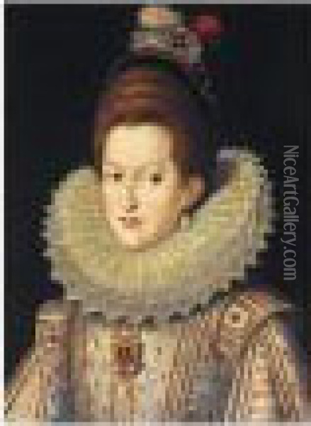 Portrait Of Margaret Of Austria, Half Length, Wearing A White Ruff Oil Painting - Frans Pourbus the younger