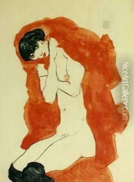 Girl with Red Blanket Oil Painting - Egon Schiele