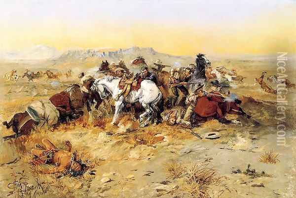A Desperate Stand Oil Painting - Charles Marion Russell