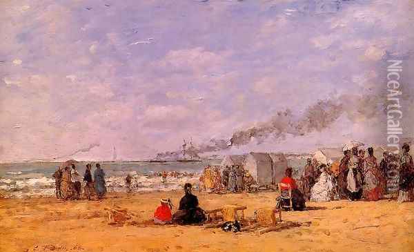 The Beach at Trouville 1868 Oil Painting - Eugene Boudin