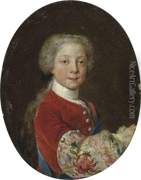 Portrait Of Prince Henry Benedict Stuart As A Boy,half-length, In A Red Velvet Coat With Elaborately Embroideredsleeve With Thistle Motif, With The Sash Of The Order Of Thegarter Oil Painting - Antonio David