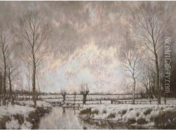 Wintermiddag: Winter At The Vordense Beek Oil Painting - Arnold Marc Gorter