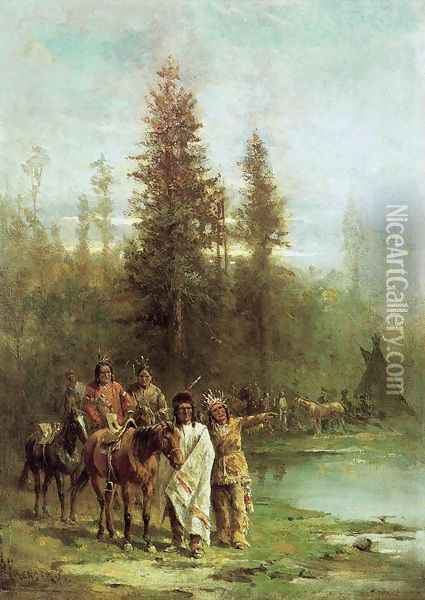 Indians by a River Bank Oil Painting - Paul Frenzeny
