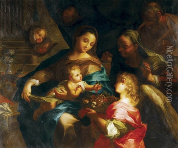 The Virgin And Child With Adoring Angels And Saints Anne And Joachim Oil Painting - Francesco de Mura