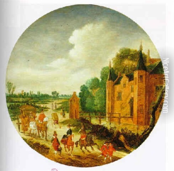 Reisende Vor Einem Wasserschloss Oil Painting - Pieter Michiel (den Hyger) Staal