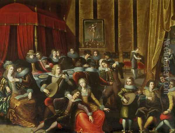 Scene Galante in a Chateau Oil Painting - Louis de Caulery