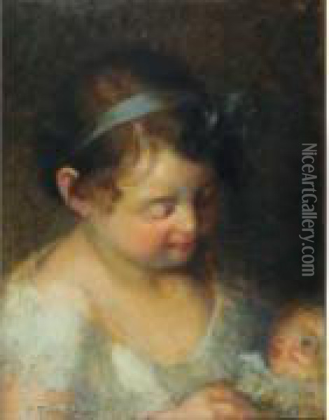 Enfant A La Poupee Oil Painting - Edouard Rosset-Granger