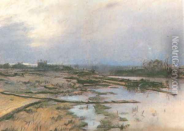 Lowland Landscape with a River Oil Painting - Stanislaw Wyspianski