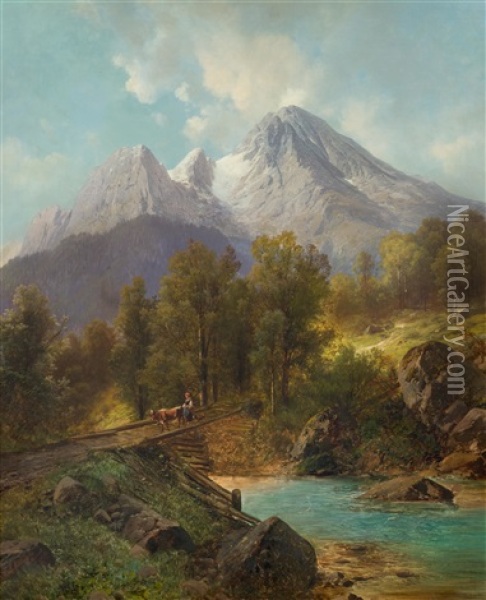 The Watzmann Near Berchtesgaden Oil Painting - Karl Millner