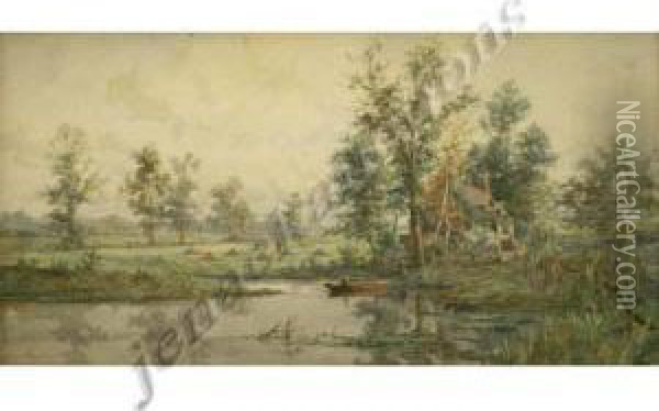 Landscape With Farm Oil Painting - Adrien Aime Taunay