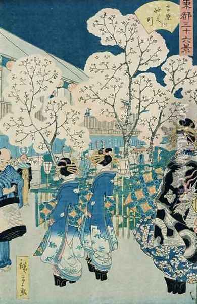 Cherry Blossoms at Asakura Oil Painting - Hiroshige II (Ichiusai Shigenobu)