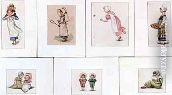 Collection of miniature watercolours of children playing Oil Painting - Kate Greenaway