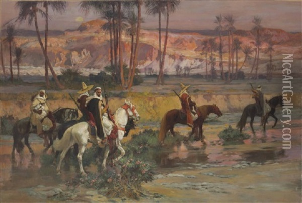Fording The Stream, Algeria Oil Painting - Frederick Arthur Bridgman