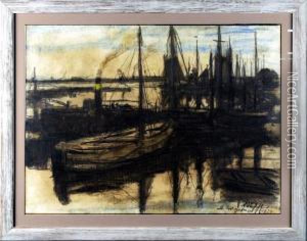 [le Port De Zeebrugge] Oil Painting - Auguste Oleffe