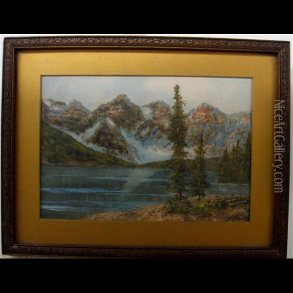 Lake Study; Mountain A Norwegian Road Oil Painting - George Robert Bruenech