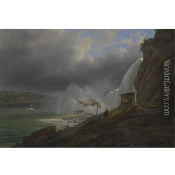 Udflugt Til Niagra Vandfaldet (visiting Niagara Falls) Oil Painting - Ferdinand Richardt