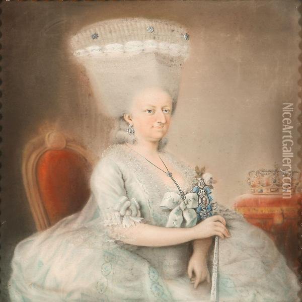 Portrait Of Queen Juliane Marie Of Denmark Oil Painting - Johann Heinrich Hurter