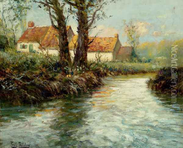 House By The Water's Edge Oil Painting - Fritz Thaulow