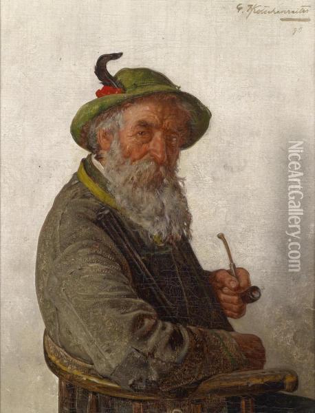 Portrait Of A Bearded Farmer With Pipe Oil Painting - G. Hugo Kotschenreiter