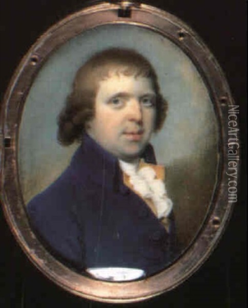 Sir Henry Jebb (d. Feb. 1810) In Blue Coat, Yellow Waistcoatand Frilled White Stock Oil Painting - Walter Robertson