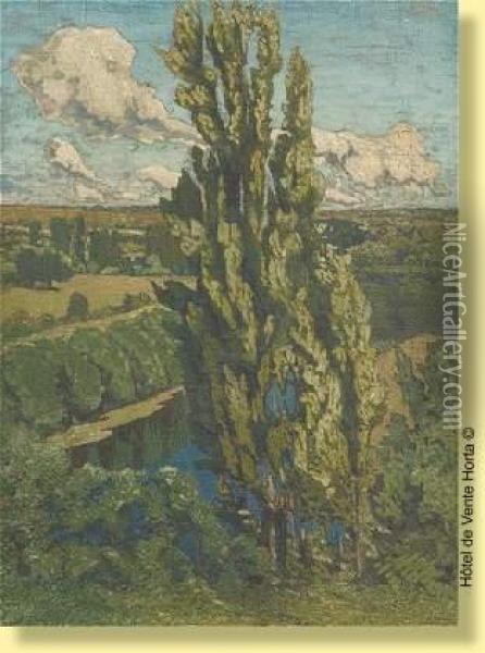 Les Peupliers D'italie Oil Painting - Joseph Lepine